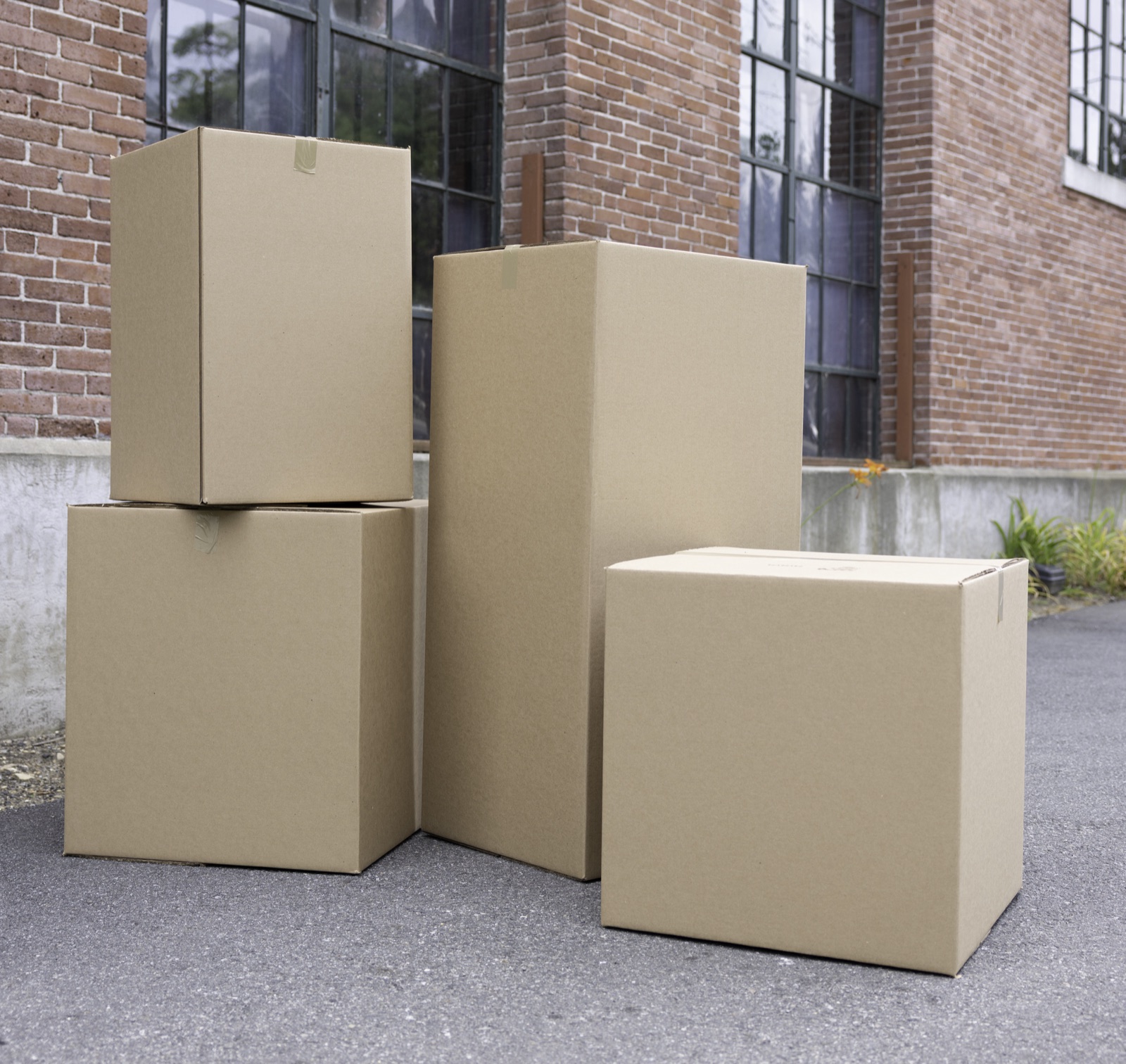 Corrugated boxes staged outside a business